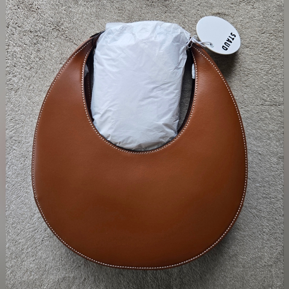 STAUD Polished Crescent Moon Shoulder Bag in Tan - Picture 4 of 15